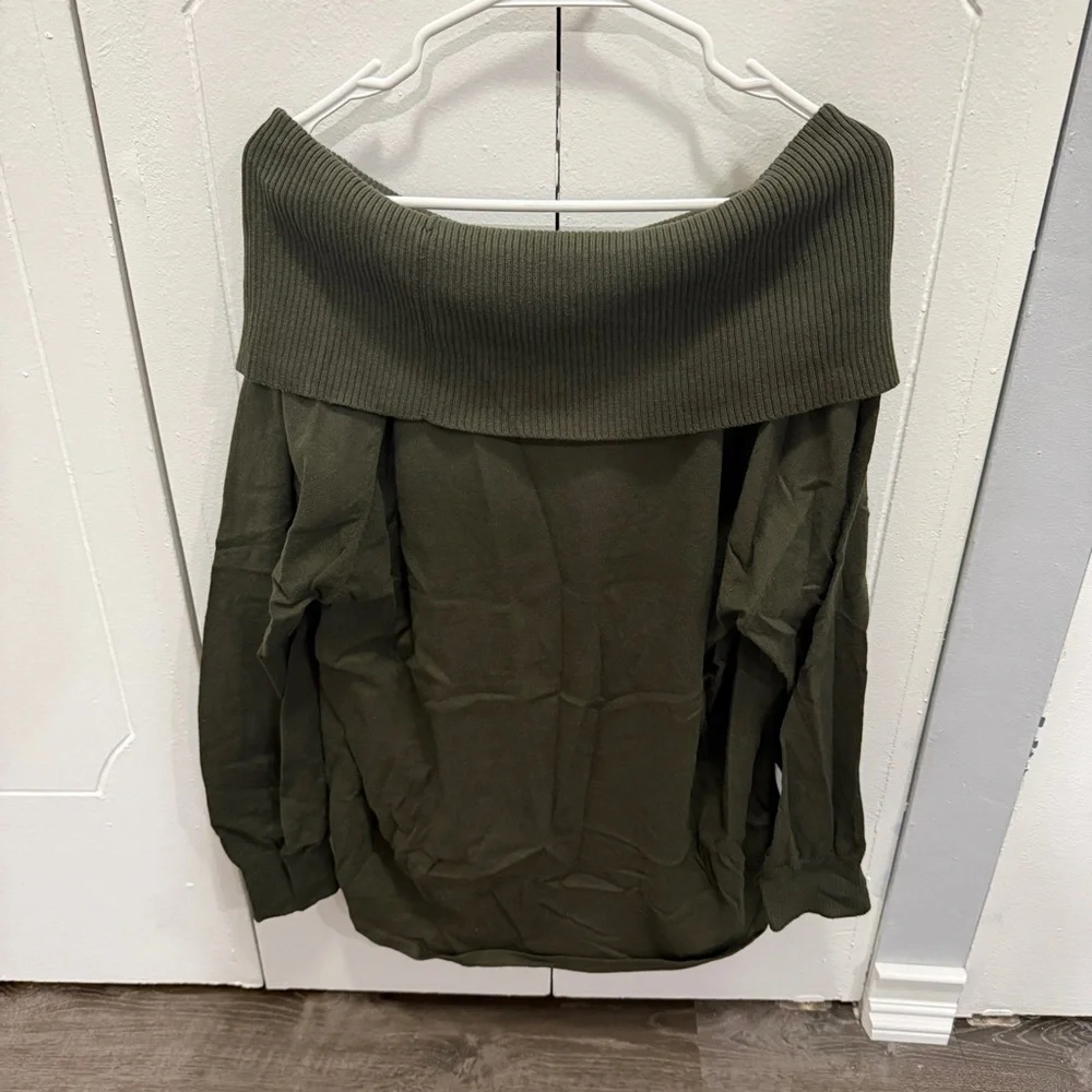 Michael Kors Green Off The Shoulder Sweater
